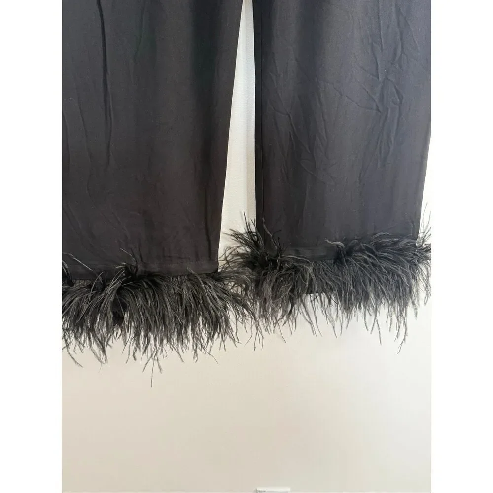 Sleeper Women's Feather-Trim Cuffs Pajama Pants SIZE S $250